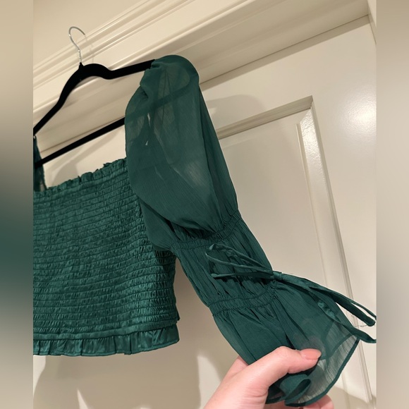 Urban Outfitters green smocked blouse size Large - Picture 4 of 6